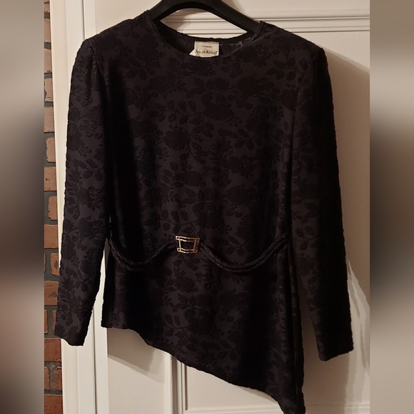 Joseph Ribkoff Vintage Black Tonal Floral Jacquard Asymmetrical Tunic Top - Picture 5 of 15